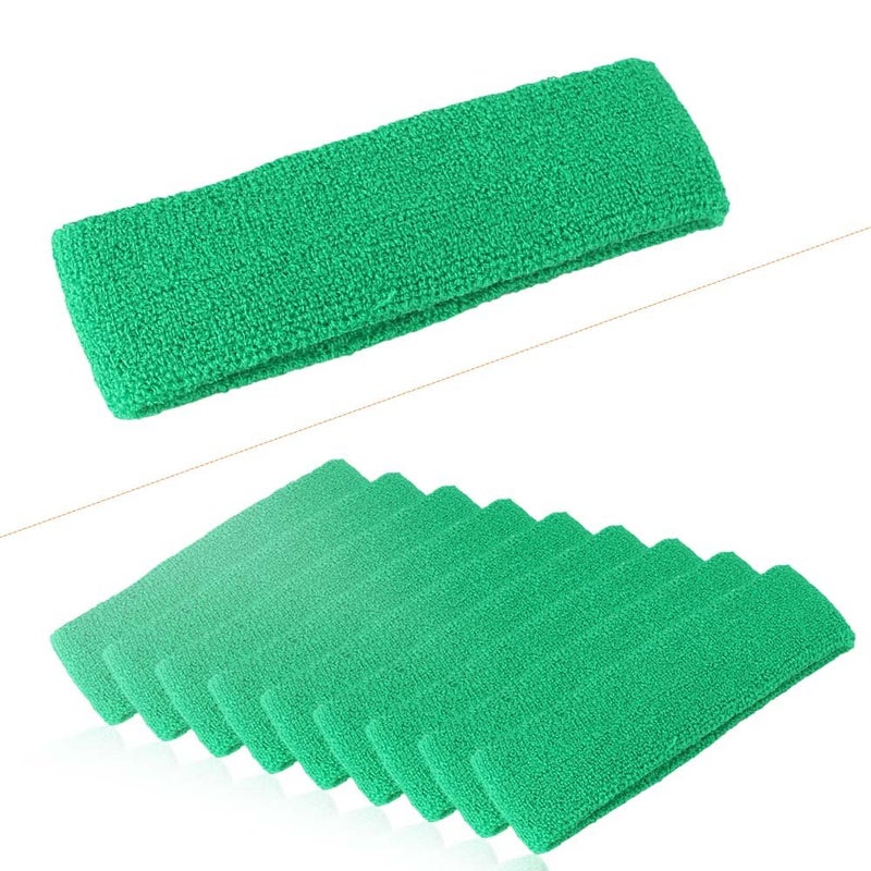Mallofusa ? 10 PCS Cotton Sports Basketball Headband/Sweatband Head Sweat Band/Brace Gift Party Outdoor Activities (Green) - Image 2